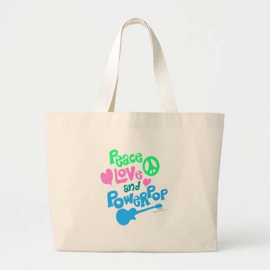 Peace, Love Powerpop Music Theme Motto Grote Tote Bag (Voorkant)