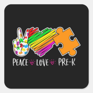 Peace Love Pre-K Autism Awareness - 100 dagen smar Vierkante Sticker