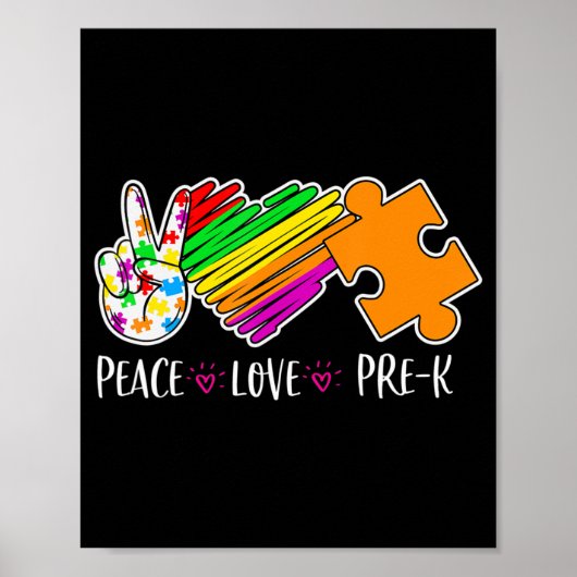 Peace Love Pre-K Autism Awareness - 100 days smart Poster (Voorkant)