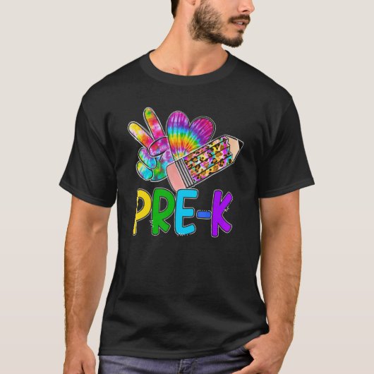 Peace Love Pre K Tie Dye Leopard Pencil First Day T-shirt (Voorkant)