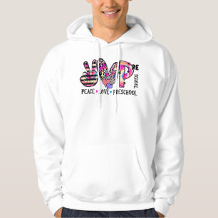 Peace Love Preschool Teacher Team Preschool Stropd Hoodie