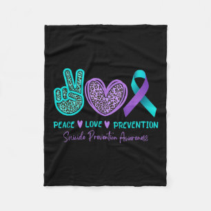 Peace Love Prevention Suicide Awareness Blauwgroen Fleece Deken