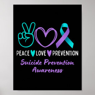 Peace Love Prevention Suicide Awareness Blauwgroen Poster
