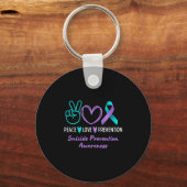 Peace Love Prevention Suicide Awareness Teal Purpl Sleutelhanger (Voorkant)