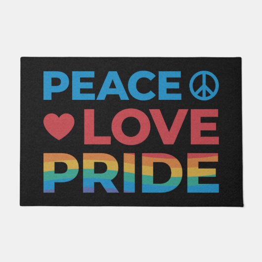 Peace Love Pride LGBT Kleurrijke Retro Zwart Deurmat (Voorkant)