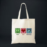 Peace Love Proctology Tote Bag<br><div class="desc">Een coole proctoloog cadeau voor een colorectale chirurg die proctologische patiënten in hun bedrijf of praktijk behandelt. Dit colorectale chirurgische ontwerp kenmerkt een vredesteken,  hart en menselijke colon. Peace Love-technologie.</div>