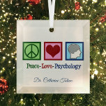 Peace Love Psychology Cute Psychologist kerst Glas Ornament<br><div class="desc">Peace Love Psychology. Een schattig gepersonaliseerd psycholoog kerstgeschenk met een vredesteken,  hart en iemands geest. Een coole therapie cadeau voor je therapeut.</div>