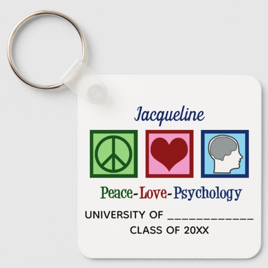 Peace Love Psychology Major Cute Custom Afstuderen Sleutelhanger (Voorkant)