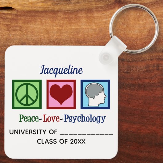 Peace Love Psychology Major Cute Custom Afstuderen Sleutelhanger (Achterkant)