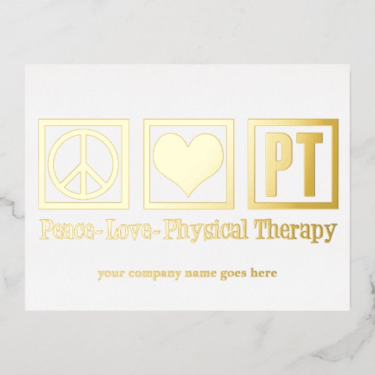 Peace Love PT Physical Therapy Custom Gold Folie Feestdagen Briefkaart (Voorkant)