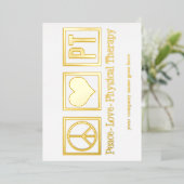Peace Love PT Physical Therapy Custom Gold Folie Feestdagenkaart (Staand Voorkant)