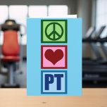 Peace Love PT Physical Therapy Feestdagen Kaart<br><div class="desc">Een schattig kerstcadeau voor fysiotherapeuten met een  groen vredesteken,  rood hart en de PT in blauw voor fysieke therapie. Koop dit cadeau voor je favoriete fysiotherapeut.</div>