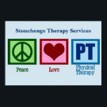 Peace Love PT Physical Therapy Poster<br><div class="desc">Peace Love Physical Therapy poster gift voor een professionele therapeut. Een vredesteken,  hart en PT geschreven in blauw. Pas uw fysieke therapeut aan met hun bedrijfspraktijk of naam.</div>