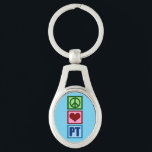 Peace Love PT Physical Therapy Sleutelhanger<br><div class="desc">Een schattig kerstcadeau voor fysiotherapeuten met een  groen vredesteken,  rood hart en de PT in blauw voor fysieke therapie. Koop dit cadeau voor je favoriete fysiotherapeut.</div>