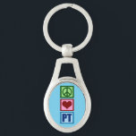 Peace Love PT Physical Therapy Sleutelhanger<br><div class="desc">Een schattig kerstcadeau voor fysiotherapeuten met een  groen vredesteken,  rood hart en de PT in blauw voor fysieke therapie. Koop dit cadeau voor je favoriete fysiotherapeut.</div>