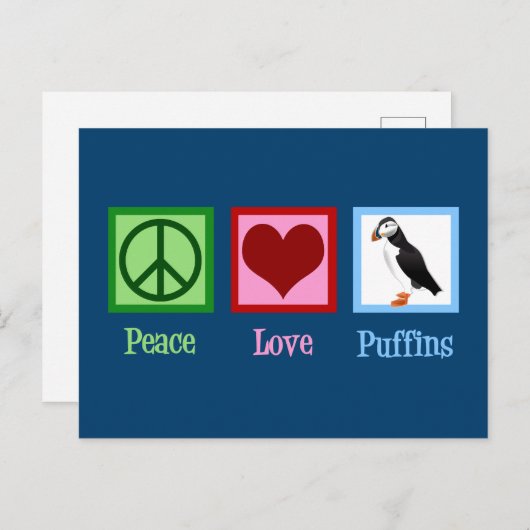 Peace Love Puffins Briefkaart (Voorkant / Achterkant)