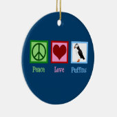 Peace Love Puffins Cute Blue Puffin Kerstmis Keramisch Ornament (Rechts)