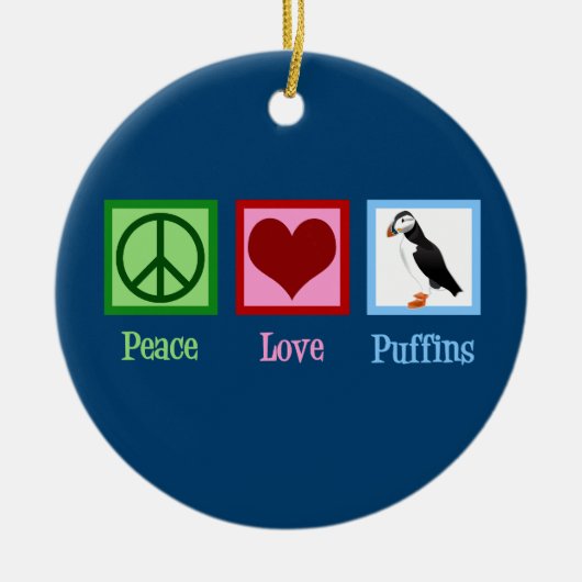 Peace Love Puffins Cute Blue Puffin Kerstmis Keramisch Ornament (Voorkant)