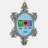 Peace Love Puffins Cute Custom Blue Puffin Tin Sneeuwvlok Ornament (Links)