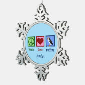 Peace Love Puffins Cute Custom Blue Puffin Tin Sneeuwvlok Ornament (Rechts)
