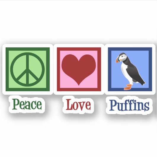 Peace Love Puffins Sticker (Voorkant)