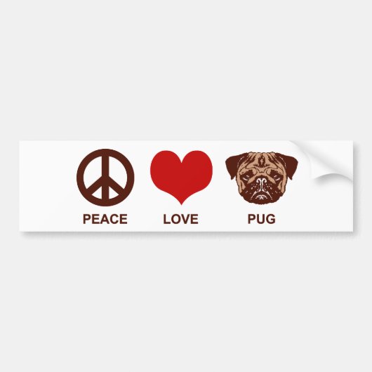 Peace Love Pug Bumpersticker (Voorkant)