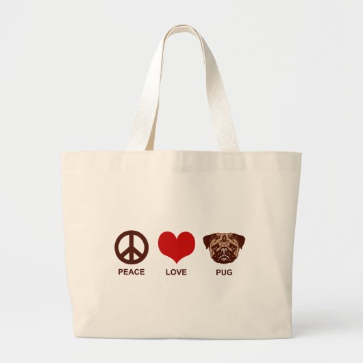 Peace Love Pug Grote Tote Bag (Voorkant)