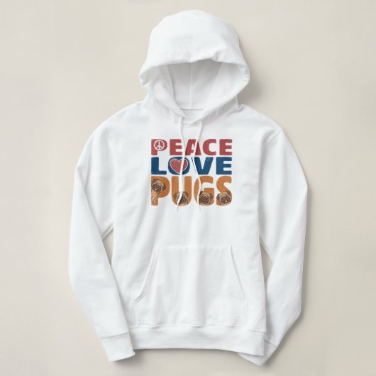 Peace Love Pug Hondenliefhebber for Women Mannen,  Hoodie (Design voorkant)
