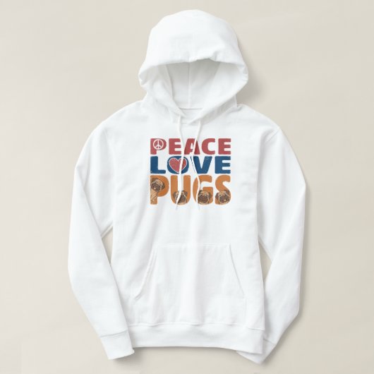Peace Love Pug Hondenliefhebber for Women Mannen,  Hoodie (Design voorkant)