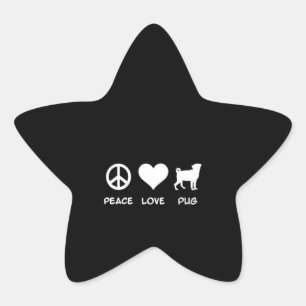 Peace Love Pug   Pug Hondenliefhebbers Gift Ster Sticker