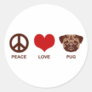Peace Love Pug Ronde Sticker