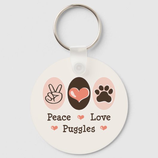 Peace Love Puggles Sleutelhanger (Voorkant)