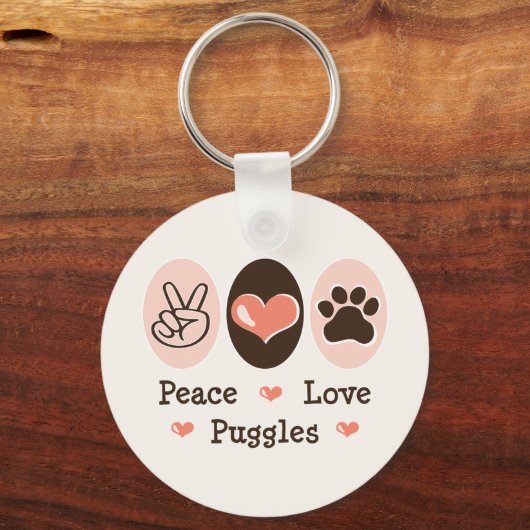 Peace Love Puggles Sleutelhanger (Voorkant)