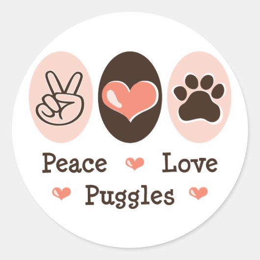 Peace Love Puggles Stickers (Voorkant)
