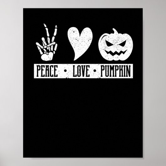 Peace Love Pumpkin Halloween Hippie Skeleton Heart Poster (Voorkant)