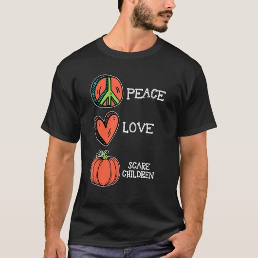 Peace Love Pumpkin Scare Children Herfst Funny Hal T-shirt (Voorkant)