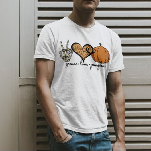 Peace Love Pumpkin Skeleton Halloween Costume T-shirt