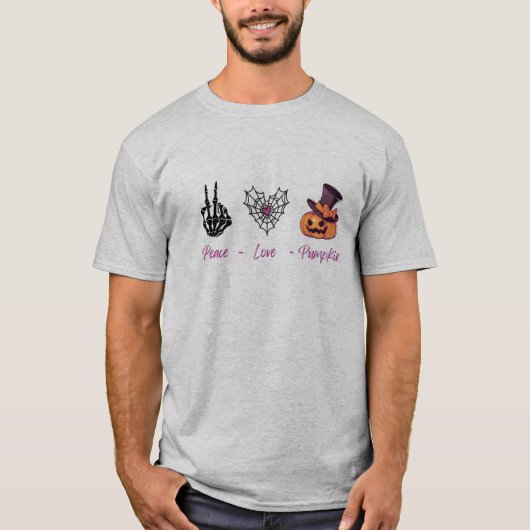 Peace Love Pumpkin T-shirt | Schattigee Herfst Gra (Voorkant)