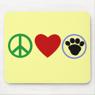 Peace Love Puppy Paws T shirten, Gifts Muismat