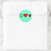 Peace Love Puppy Paws T shirten, Gifts Ronde Sticker (Tas)