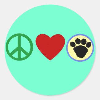 Peace Love Puppy Paws T shirten, Gifts Ronde Sticker