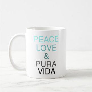 Peace Love Pura Vida Blauwgroen & Black Coffee Mok