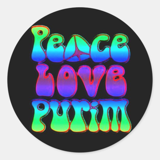 Peace Love Purim Ronde Sticker (Voorkant)