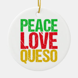 Peace Love Queso Funny Kerstmis Keramisch Ornament
