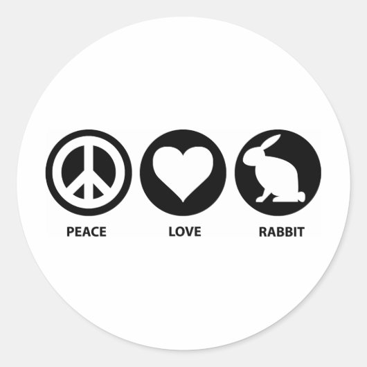 Peace Love Rabbit Ronde Sticker (Voorkant)