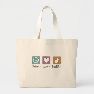 Peace Love Rabbits Grote Tote Bag