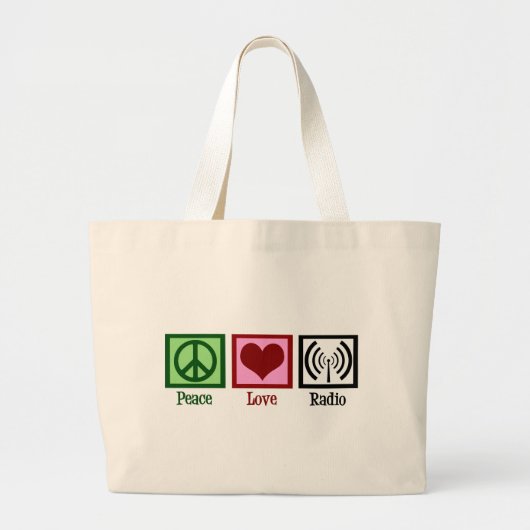 Peace Love Radio Grote Tote Bag (Voorkant)