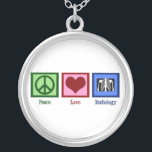 Peace Love Radiology Zilver Vergulden Ketting<br><div class="desc">Een vredesteken,  hart en een röntgenfoto. Een schattig cadeau voor een radioloog.</div>