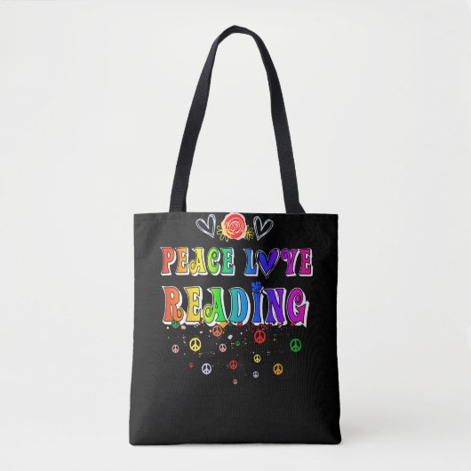 Peace Love Reading Cute Floral Heart Tote Bag (Voorkant)