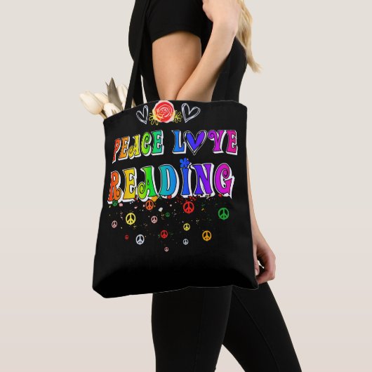 Peace Love Reading Cute Floral Heart Tote Bag (Dichtbij)